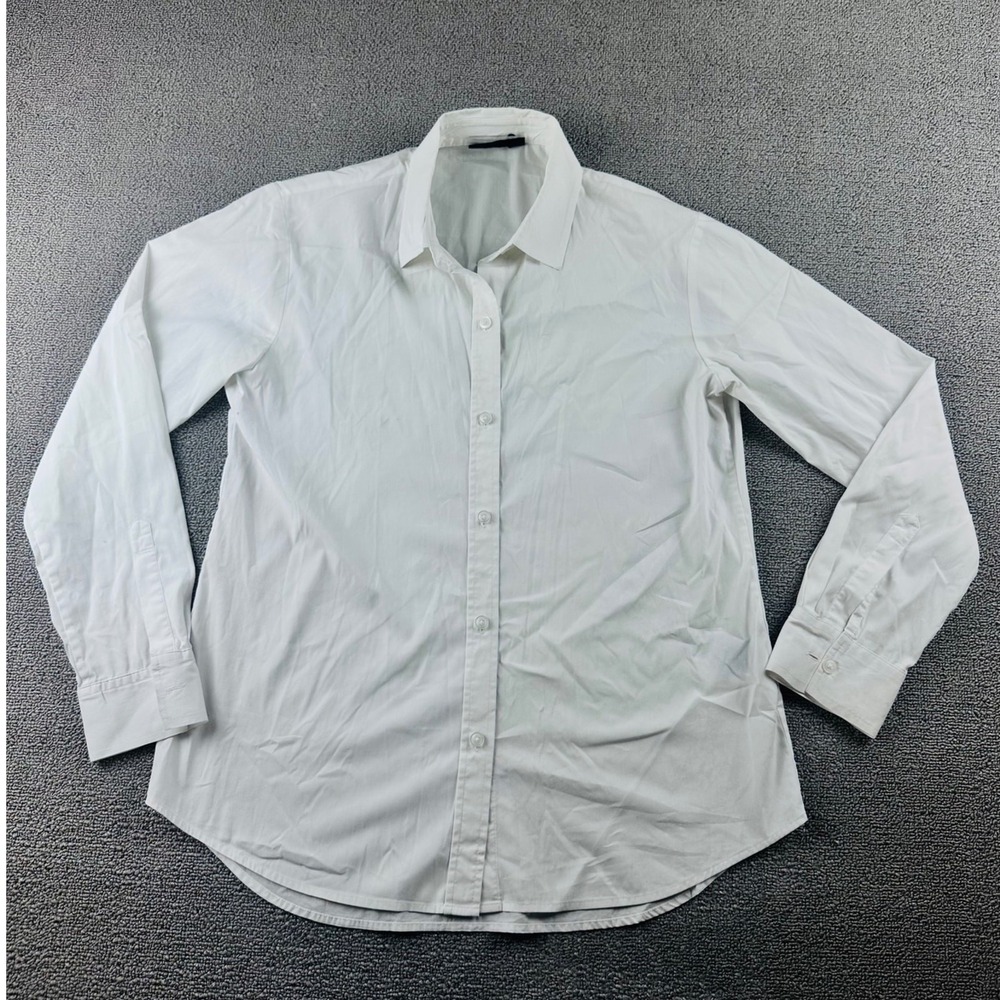 DKNY Button-Up Shirt Women S White Classic‎ Fit Stretch Collared Workwear Career
